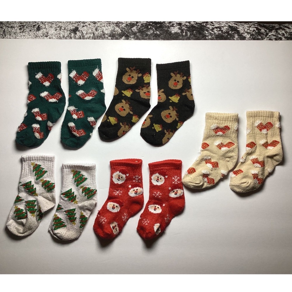 Unbranded Holiday/Christmas/Winter Socks BUNDLE of 5 sets Toddler